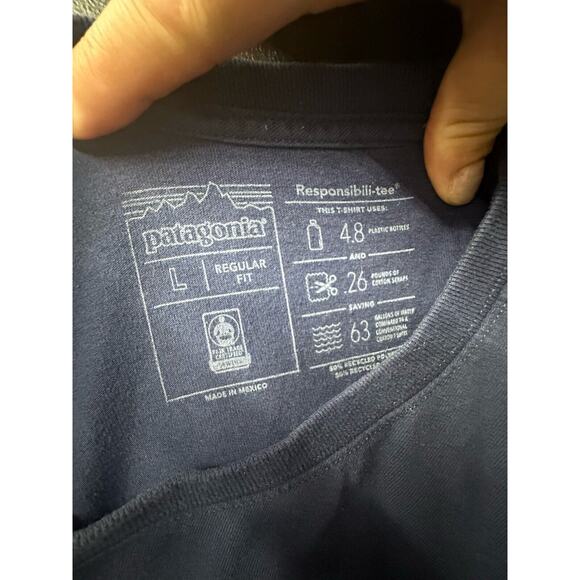 Patagonia L Men Regular Fit Responsible Tee T-shirt Long Sleeve Blue Logo P12 - Picture 4 of 7